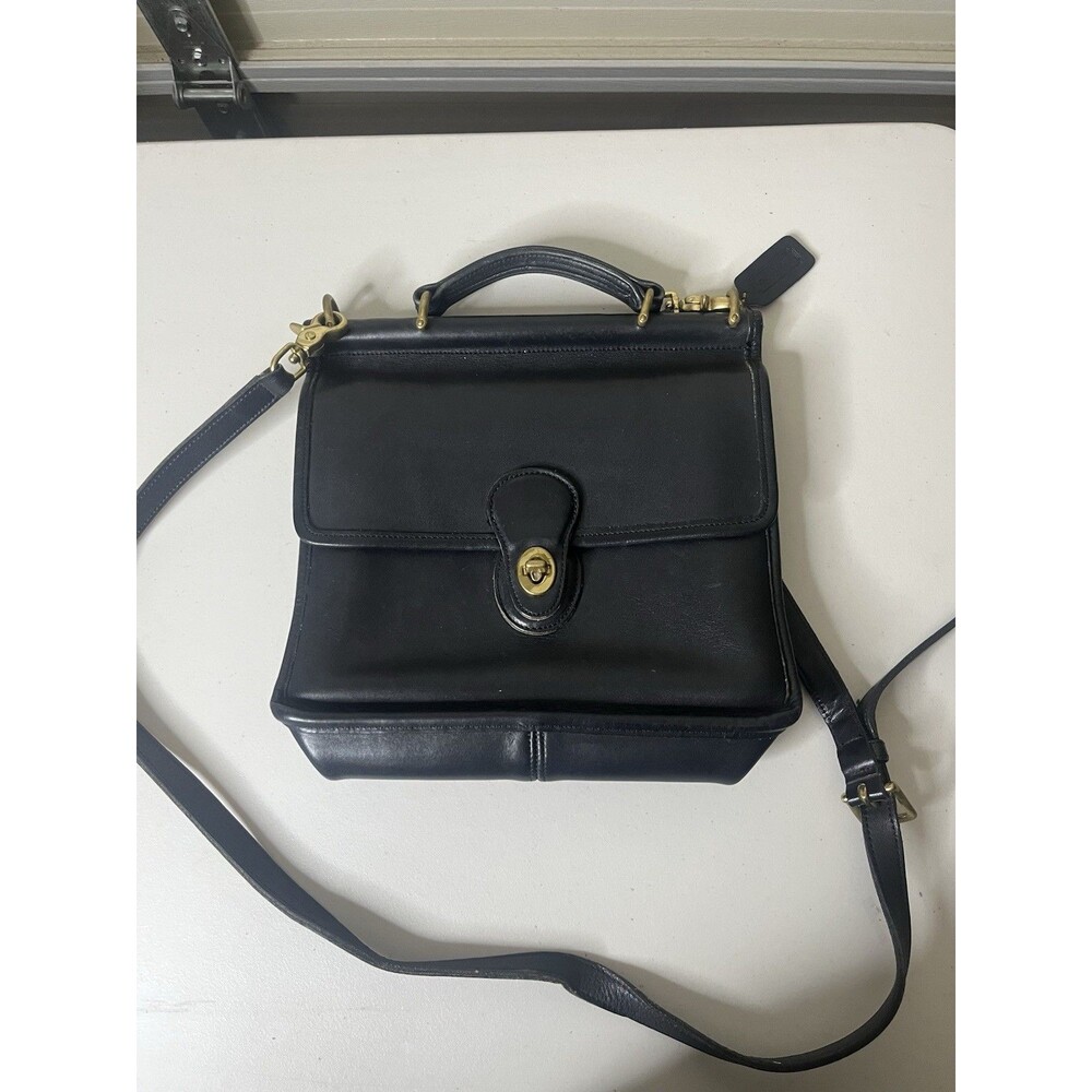 Coach Vintage Willis Bag 9927 Black Leather Crossbody Top Handle Brass Hardware